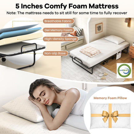 Dreamade Twin Folding Bed with 5 Inch Mattress