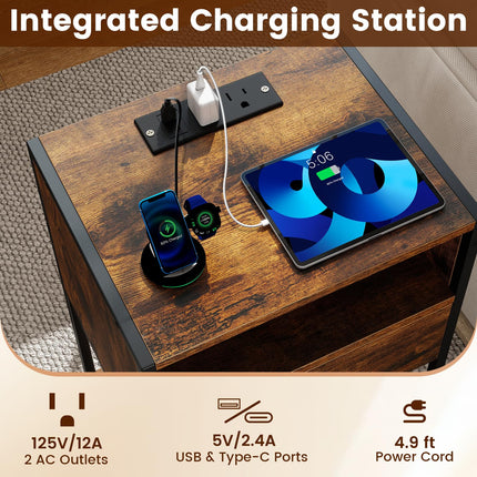Dreamade Night Stand with Charging Station for Bedroom Small Spaces