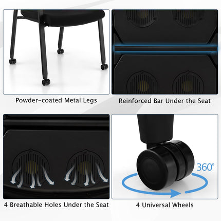 Dreamade Waiting Room Chair Set, Rolling Office Desk Chairs with PU Wheels (2 / 4 / 6 / 8 / 10 / 12 Pack Options)