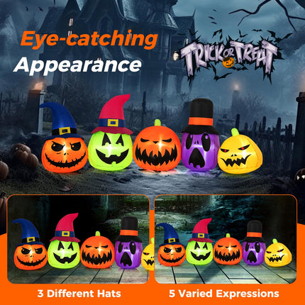 DREAMADE 9 FT Lighted Halloween Inflatable Pumpkin Patch with Witch Hats