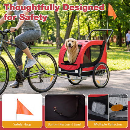 Dreamade 2-in-1 Dog Bike Trailer & Pet Stroller for Large Dogs PVC Rain Cover 176 lbs Capacity