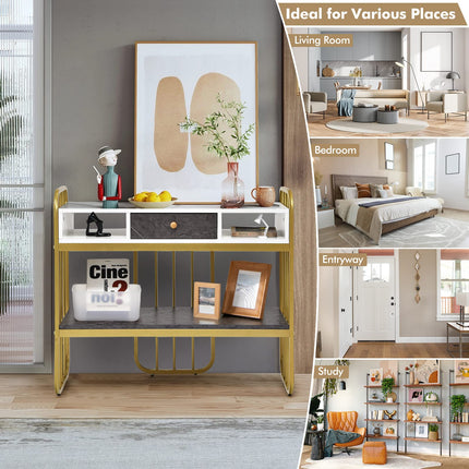 Dreamade Console Table for Entryway, Sofa Table with Drawer, Storage Shelf, Metal Frame(Gold)