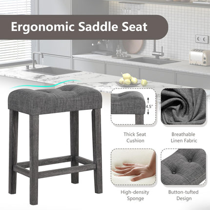 Dreamade 24" Bar Stools, Backless Counter Height Saddle Bar Stools w/Padded Seat, Solid Rubber Wood Legs
