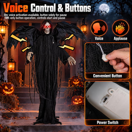 DREAMADE 5.5 FT Halloween Standing Grim Reaper with Red Eyes