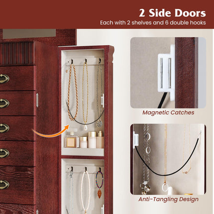 DREAMADE Wooden Jewelry Armoire Cabinet Storage Chest with Drawers and Swing Doors