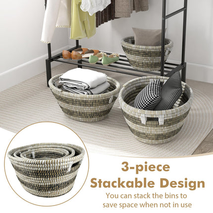 Dreamade Woven Laundry Basket 24"/20"/16"- Set of 3 Stackable Storage Baskets with Handles