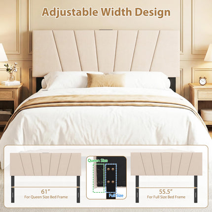 Dreamade Geometric Upholstered Head Board with USB & Type-C Ports