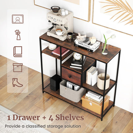 Dreamade 40 Inch Console Sofa Table with Open Storage Shelves and Removable Drawer