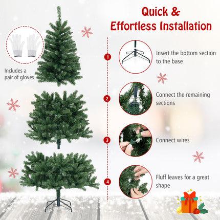 Dreamade 6ft Pre-Lit Christmas Tree, Artificial Hinged Xmas Tree with 200 Warm White LED Lights