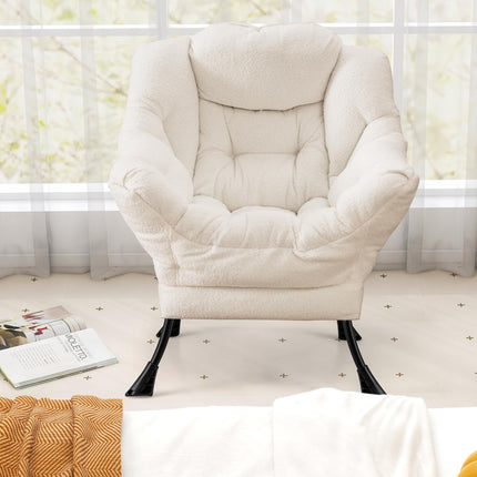 Dreamade Set of 1/2 Lazy Chairs, Modern Sherpa Accent Chair w/Upholstered Single Sofa Chair w/Armrests & Side Pocket
