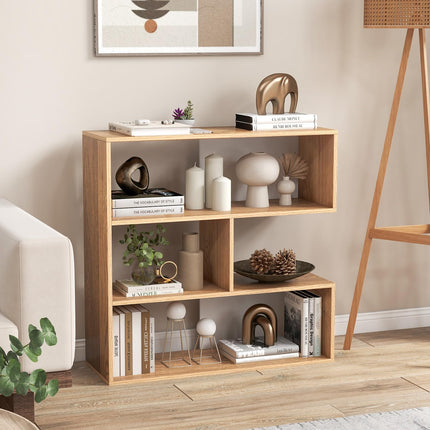 Dreamade 3-Tier Bookshelf, Wooden Concave Bookcase for Small Space, Modern Freestanding Display Storage Shelves
