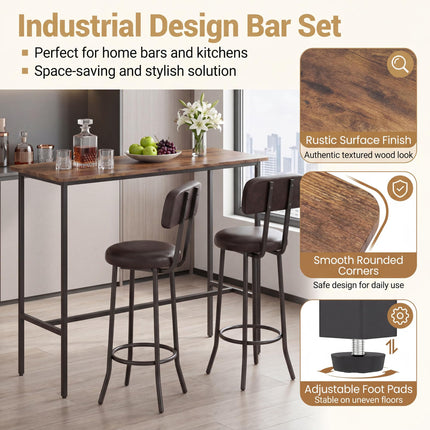 Dreamade 3-Piece Bar Table and Chairs Set | Counter Height Pub Table and 2 Upholstered Stools