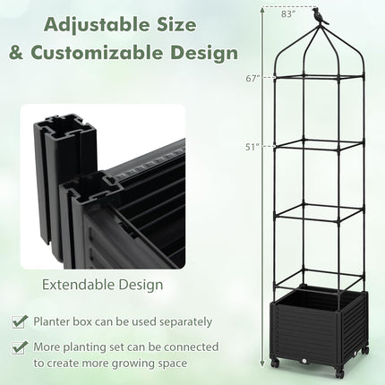 Dreamade Raised Garden Bed with Tomato Cages, Obelisk & Bird Top