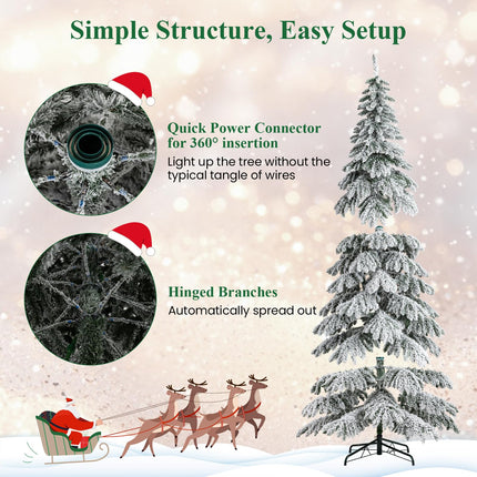 Dreamade 9 FT Pre-Lit Snow Flocked Drooping Christmas Tree with Quick Power Connectors