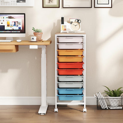 Dreamade 10-Drawer Rolling Storage Cart Mobile Utility Organizer with Wooden Tabletop and Lockable Wheels