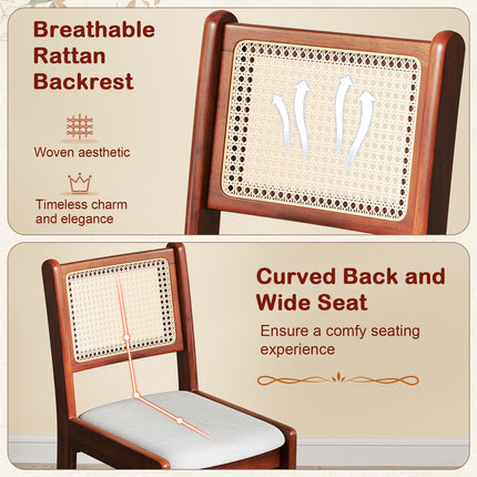 Dreamade Rattan Dining Chairs Set of 2/4, Wooden Kitchen Chairs w/Cane Back, Rubber Wood Frame