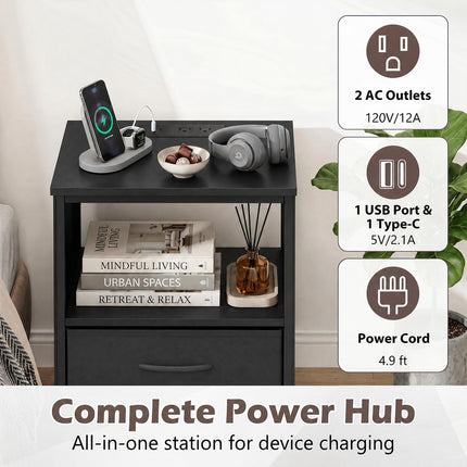 Dreamade Modern 39" Bedside Table with Integrated Charging Station & 5 Fabric Drawers (1/2)