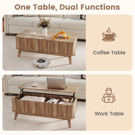 Dreamade Lift Top Coffee Table with Storage | 43.5" Mid Century Modern Center Table with Solid Wood Leg & Hidden Compartment
