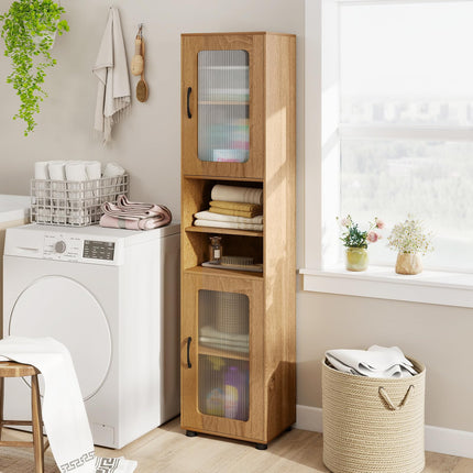 Dreamade 67" Tall Bathroom Storage Cabinet | Narrow Freestanding Cabinet with 2 Fluted Doors