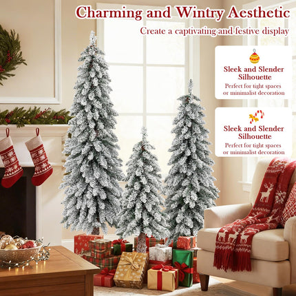 Dreamade 3' 4' 5' Pre-Lit Snow Flocked Christmas Tree Set of 3 with 300 Multicolored LED Lights