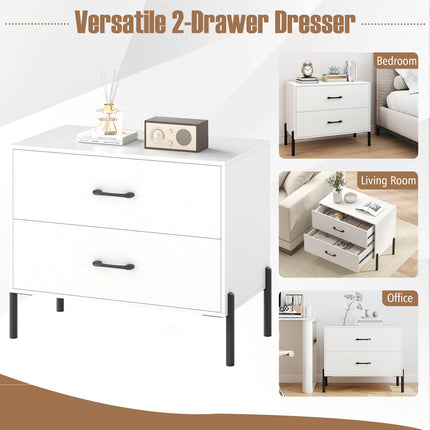Dreamade 2-Drawer Dresser Modern Wooden Nightstand with Metal Legs & Handles