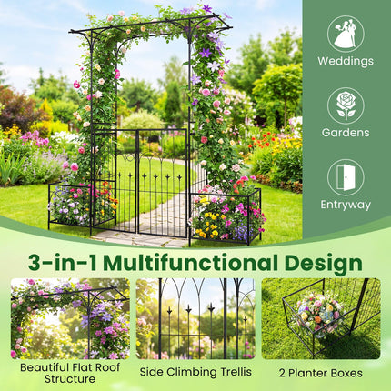 Dreamade 79" W x 81" H Metal Garden Arbor with Gate and Planter