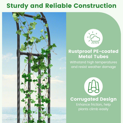 Dreamade Garden Arch Trellis, 60''W x 95''H Metal Arbor with Corrugated PE-Coated Steel Tubes for Climbing Plants Roses Ivy