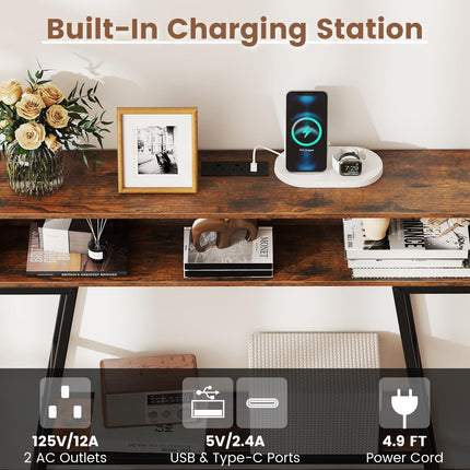 Dreamade Console Table with Charging Station & LED Lights