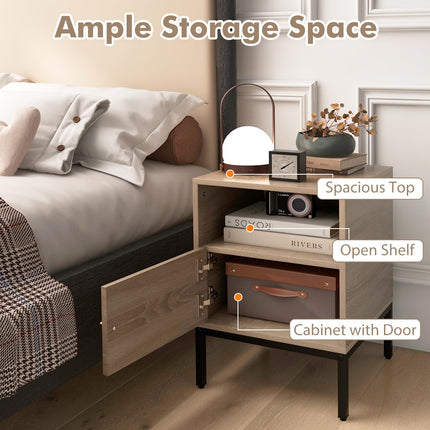 Dreamade Rattan Nightstand, Boho Night Stand with Open Storage Shelf & Rattan Decorative Door