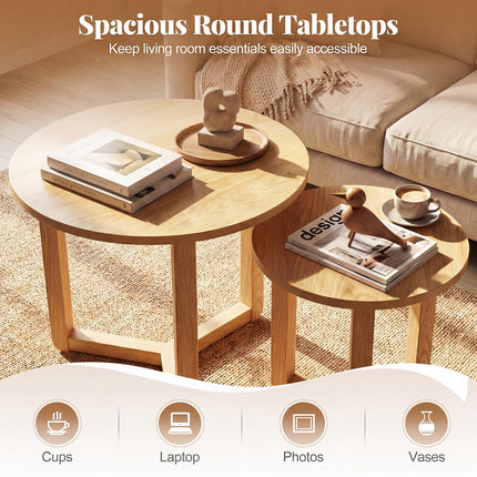 Dreamade Farmhouse Round Nesting Coffee Table Set of 2 Wood Nesting End Tables