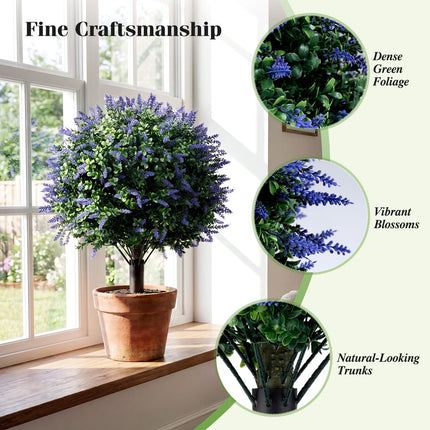 Dreamade 2 Pack Artificial Lavender Boxwood Topiary Ball Trees 27.5" Faux Floral Shrubs