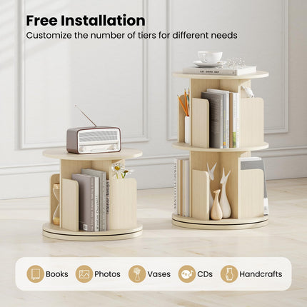 Dreamade 2-Tier Rotating Bookshelf 360° Display Rack w/Dividers & Anti-Falling Baffles