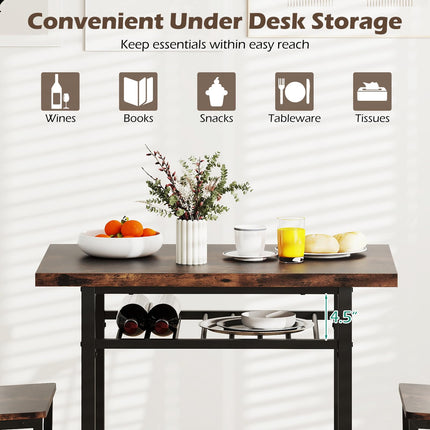 Dreamade 3-Piece Dining Table Set | Rectangular Kitchen Table with Storage Rack and 2 Dining Chairs