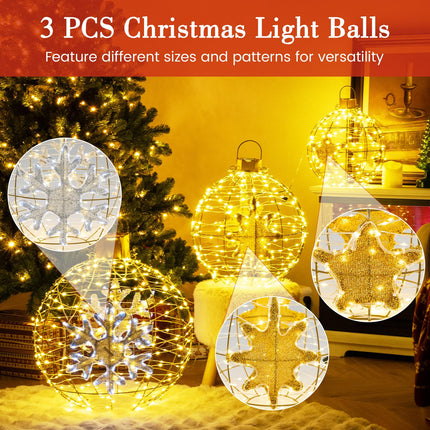 Dreamade 3 PCS Pre-Lit Lantern Balls, Hanging/Standing Christmas Ornaments with 732 Bright LED Lights, Zip Ties & Ground Stakes