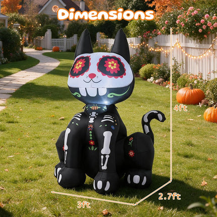 DREAMADE 4ft Halloween Inflatable Lighted Ghost Sugar Skull Cat