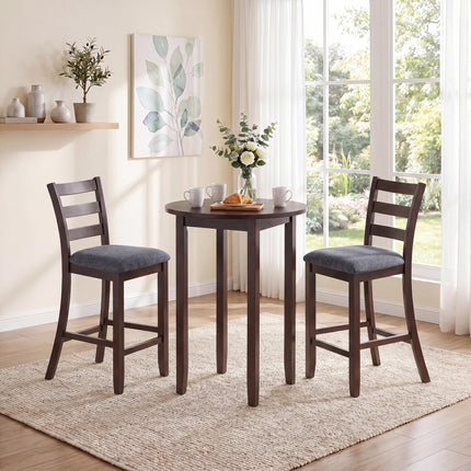 Dreamade 26 Inch Farmhouse Upholstered Wooden Barstools with Footrest (2/4)