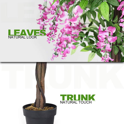 DREAMADE Artificial Wisteria Tree 6ft, Purple Red Wisteria w/Pot, Flowers