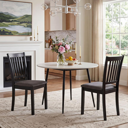 Dreamade Modern Farmhouse Wood Slat-Back Kitchen Chairs w/Padded Seat (2/4)