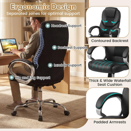 Dreamade Leather Office Chair | Ergonomic Mesh Executive Chair with Padded Armrests & Rocking Backrest