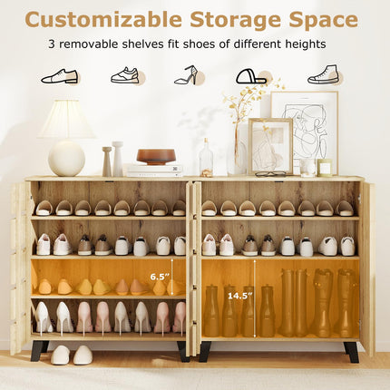 Dreamade 4-Tier Farmhouse Shoe Rack Cabinet with 2 Slatted Doors & Removable Shelves