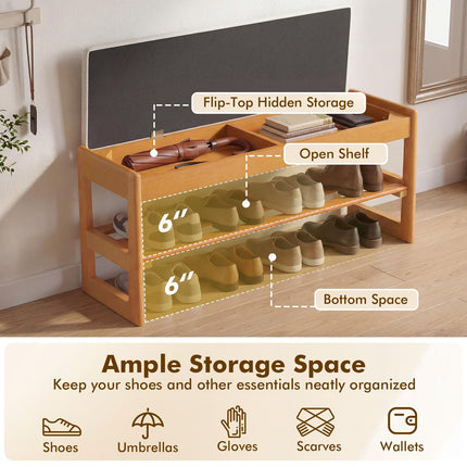 Dreamade Rubberwood Shoe Rack Bench with Linen Seat Cushion