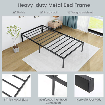 Dreamade Twin Bed Frame, 14 Inch Metal Platform Bed with Under Bed Storage Space, Heavy-Duty Steel Slat Mattress Foundation