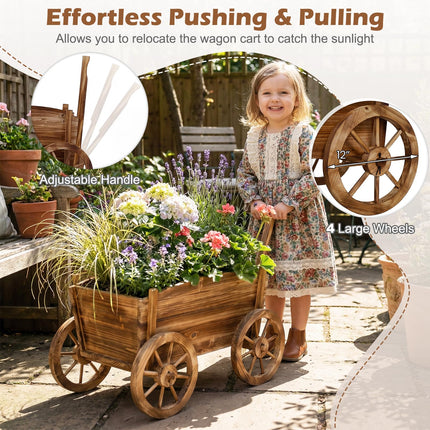 Dreamade Wood Wagon Planter Rustic Rolling Flower Pot Stand