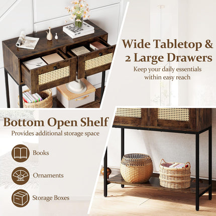 Dreamade Rattan Console Table 32" Boho Entryway Table with 2 Drawers
