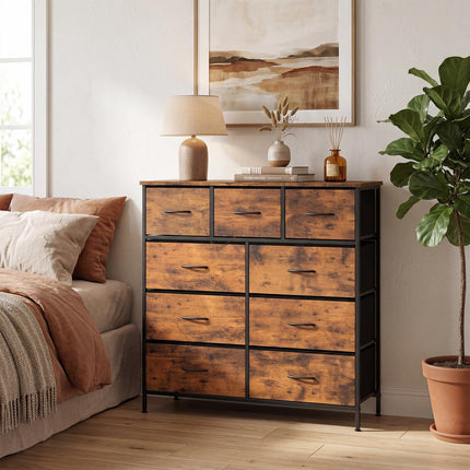 Dreamade 9-Drawer Tall Fabric Storage Organizer Chest with Wooden Top & Sturdy Metal Frame