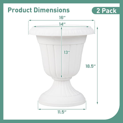 Dreamade 18" Tall Urn Plastic Flower Pots with Pedestal Base & Pre-Marked Drain Hole