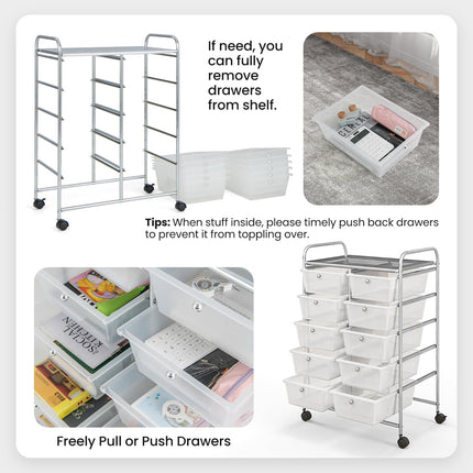 10 Drawers Rolling Cart, Classroom Organizers - Dreamade