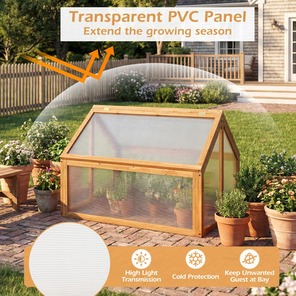 Ginatex Wood Cold Frame Greenhouse Portable Raised Flower Planter Protection with Transparent Openable Roof