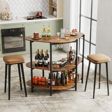 Dreamade 3-Tier Bar Table, Corner Bar Cabinet, Liquor Home Bar Unit with Stemware Racks & Storage Shelves