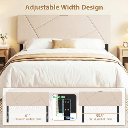 Dreamade Geometric Upholstered Head Board with 2 AC Outlets for Queen and Full Size Bed